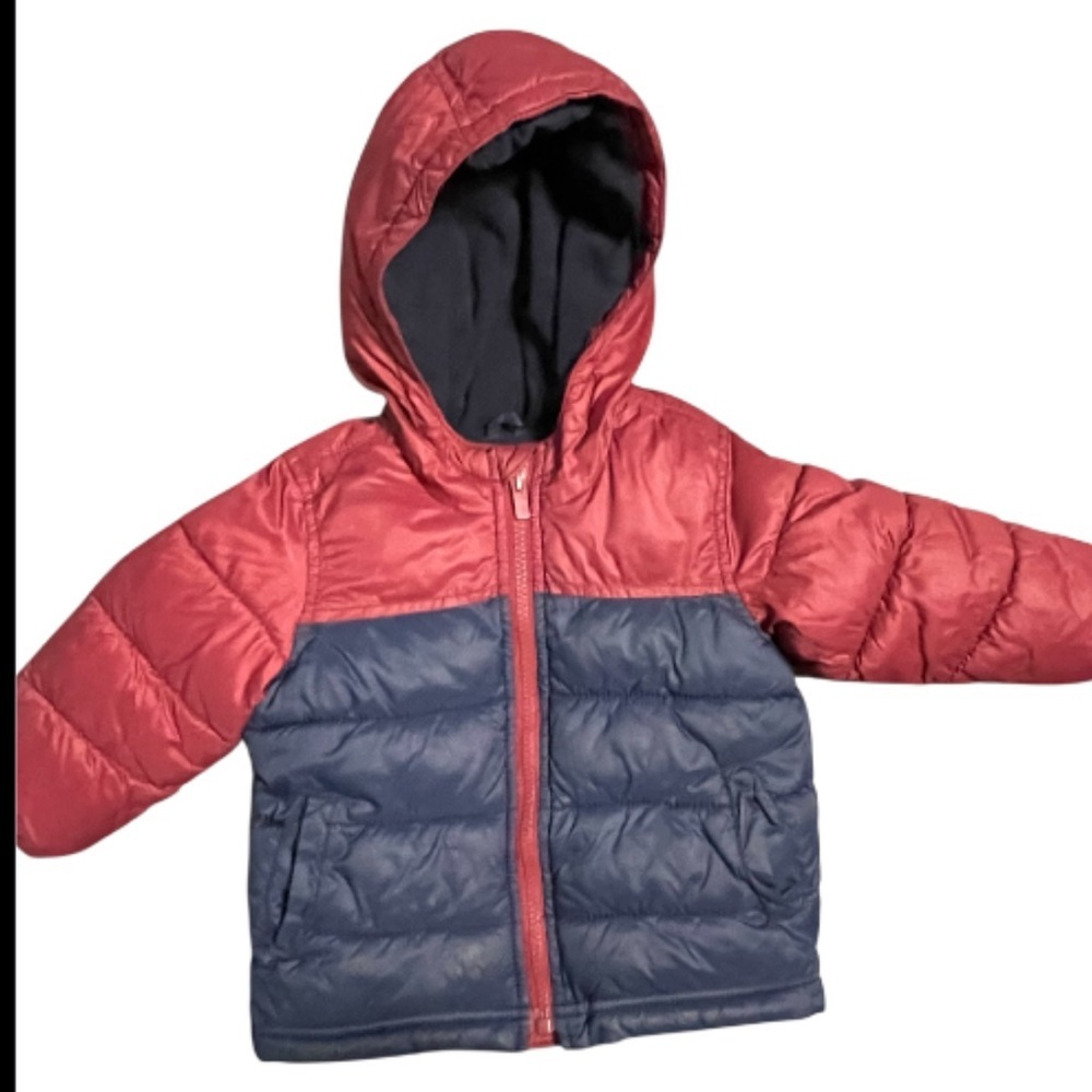 Old Navy Navy Blue and Red Fleece Puffer Jacket